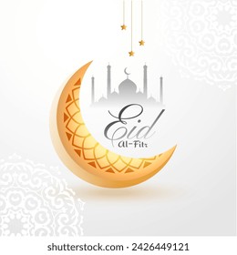 beautiful eid al fitr festive background with golden moon vector (Translation of Eid Al Fitr is Festival of breaking ramadan fast)