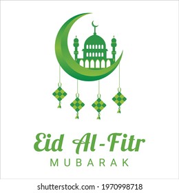 Beautiful Eid Al-Fitr Mubarak Green text effect on White background, Muslim Festival Eid Al-Fitr beautiful Text effect, Eid Al-Fitr, Green,  Elements, Muslim Green Mosque, Moon, kites.
