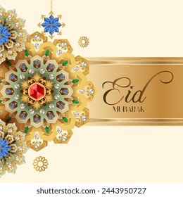 Wunderschöner Eid Mubarak Hintergrund mit islamischen Ornamenten Dekoration. Vektorillustration