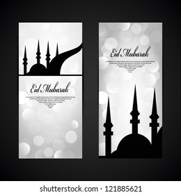 Beautiful Eid Mubarak Banner set with Nice Mosque and Gray scale Background, Eps 10
