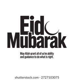 Hermosa caligrafía de Eid Mubarak con mensaje dua, perfecta para Miniatura, publicación o compartir historias.