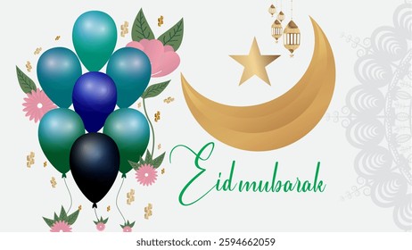 Beautiful Eid Mubarak calligraphy with Eid Mubarak greetings and Eid Mubarak wishes in a decorative Islamic background featuring festive Ramadan elements for a meaningful Eid celebration
