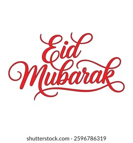 A beautiful Eid Mubarak Calligraphy in red color with black stroke and white background.