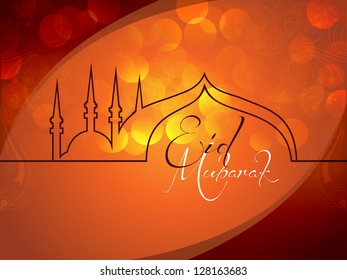 Beautiful Eid Mubarak Card Design with Nice, colorful Mosque and abstract Background, Eps 10