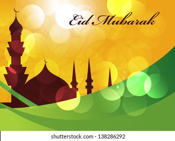 Beautiful Eid Mubarak Card Design with Nice Mosque and colorful Background, Eps 10