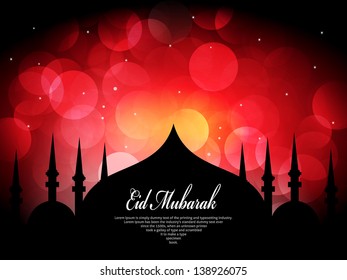 Beautiful Eid Mubarak Card Design with Nice Mosque and colorful Background, Eps 10