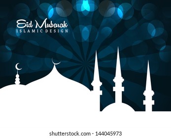 Beautiful Eid Mubarak Card Design with Nice Mosque and colorful Background, Eps 10