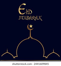 Beautiful Eid Mubarak Card Design with  Mosque 