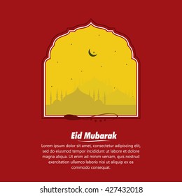 Beautiful Eid Mubarak Card Design with unique concepts, Mosque and watermark Background, Eps 10