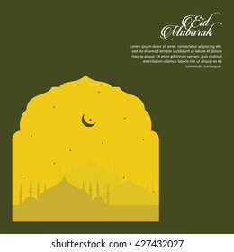 Beautiful Eid Mubarak Card Design with unique concepts, Mosque and watermark Background, Eps 10