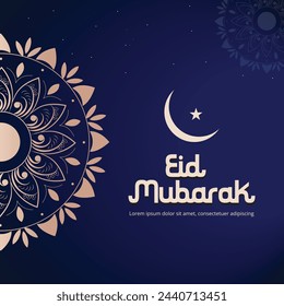 hermoso diseño de eid mubarak con mandala y fondo azul