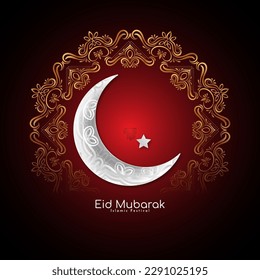 Beautiful Eid Mubarak festival greeting islamic card crescent moon design vector