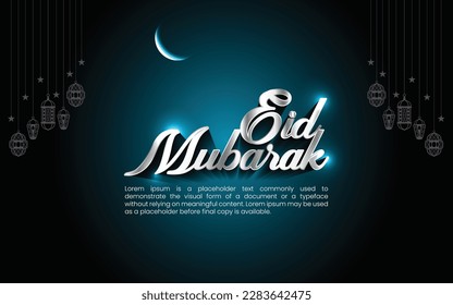 beautiful eid mubarak golden decorative moon greeting. Eid mubarak design. Eid Mubarak English Typography. Creative idea and Concept Design Eid Mubarak. 