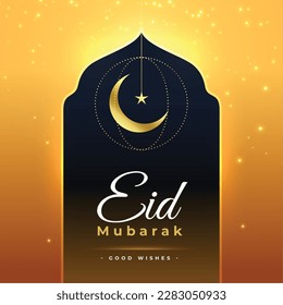 beautiful eid mubarak greeting card with for festive season vector