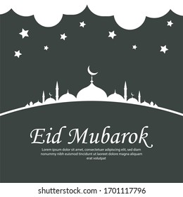 Beautiful eid mubarak with mosque background design vector