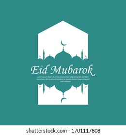 Beautiful eid mubarak with mosque background design vector