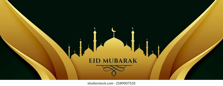 beautiful eid mubarak mosque banner with premium touch vector