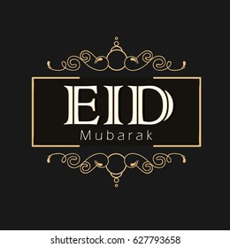 Beautiful Eid Mubarak text with Floral Frame based on Vintage pattern for Muslim Festival Eid Mubarak, Vector Illustration.