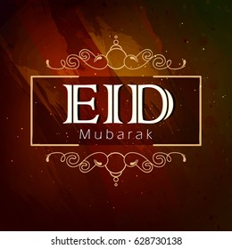 Beautiful Eid Mubarak text with Floral Frame based on Vintage pattern for Muslim Festival Eid Mubarak, Vector Illustration.