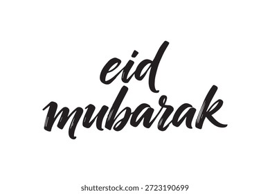 Bela tipografia de Eid Mubarak em tinta preta sobre um fundo branco limpo, perfeito para cartões de saudação e celebrações islâmicas