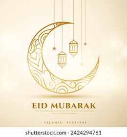 beautiful eid mubarak wishes background with golden crescent vector (Translation of Eid Mubarak is Blessed Eid Festival)