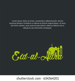 Beautiful Eid-al-Adha Card Design with Nice Mosque and fresh typography.
