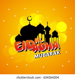 Beautiful Eid-al-Adha Card Design with Nice Mosque and fresh typography.