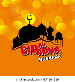 Beautiful Eid-al-Adha Card Design with Nice Mosque and fresh typography.