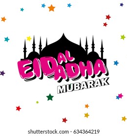 Beautiful Eid-al-Adha Card Design with Nice Mosque and fresh typography.