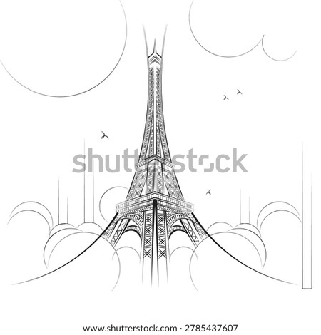 beautiful Eiffel tower hand drawn sketches, line art vector illustration