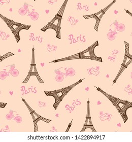 Beautiful Eiffel tower seamless pattern, perfect for print, apparels and stationery. Surface pattern design.