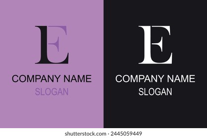 Beautiful EL letter logo vector design، Vector EL Logo in two color variations. Logotype design company branding. Elegant identity design in Purple and Black and white