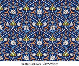 Beautiful Elegance Arabic Floral Seamless Pattern with doodles, flowers, and paisley. Traditional Islamic Background for print on product or adult coloring book, coloring page.