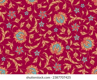 Beautiful Elegance Arabic Floral Seamless Pattern with doodles, flowers, and paisley. Traditional Islamic Background for print on product or adult coloring book, coloring page