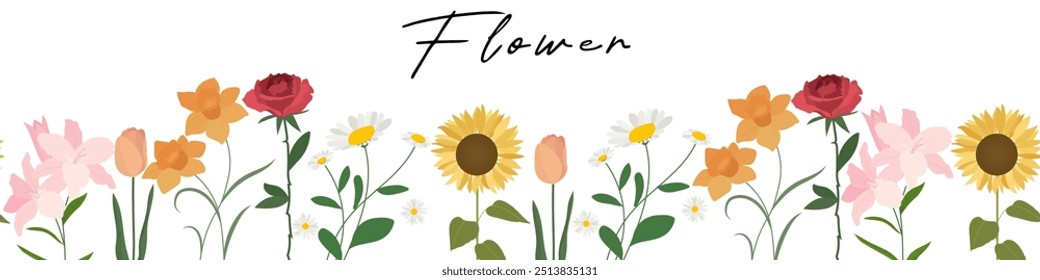 Bela elegância decoração de fundo floral com coleção de flores florescentes multicoloridas. Design vetorial da estação da primavera