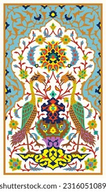 Beautiful Elegance Floral ornament with birds, doodles, flowers, and paisley. Traditional Islamic Background for print on product or adult coloring book, coloring page. Mosque decoration element. 