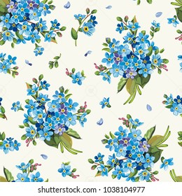 Beautiful elegance forget-me-not seamless pattern. Floral template for congratulation design, vector illustration