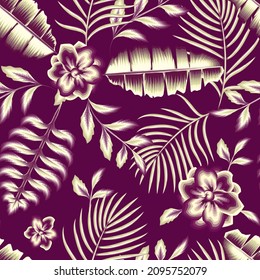 beautiful elegance rainforest jasmine flowers seamless topical pattern with jungle plants illustration and foliage on pastel background. vector design. Floral background. Exotic tropics. Summer prints
