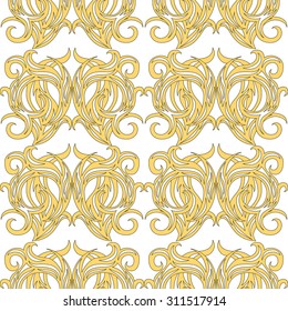 Beautiful and elegance swirl seamless pattern in yellow, brown and white. Vector. Vintage floral motives. Excellent choice for wedding invitation and greeting card, textile or web.