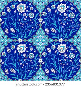 Beautiful Elegance Turkish Ottoman IZnik Floral Seamless Pattern with doodles, flowers, and paisley. Traditional Islamic Background for print on product or adult coloring book, coloring page. Mosque d