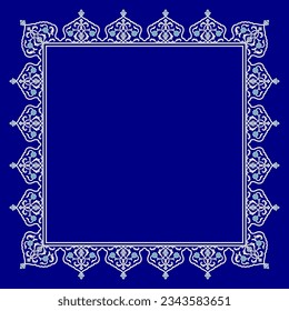 Beautiful Elegance Uzbekistan Floral Frame. Traditional Islamic Background for print on product or adult coloring book, coloring page. Mosque decoration element. Architectural element. 