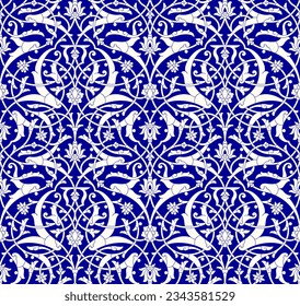 Beautiful Elegance Uzbekistan Floral Seamless Pattern. Traditional Islamic Background for print on product or adult coloring book, coloring page. Retro classic decoration and architectural element. Ve