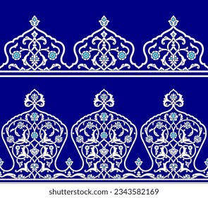 Beautiful Elegance Uzbekistan Floral Seamless Border set. Traditional Islamic Background for print on product or adult coloring book, coloring page. Mosque decoration element. Architectural element. 