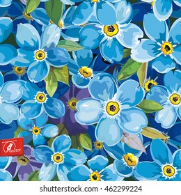 Beautiful Elegance vector illustration texture with forget-me-not. Watercolor seamless pattern in vintage style, eps8