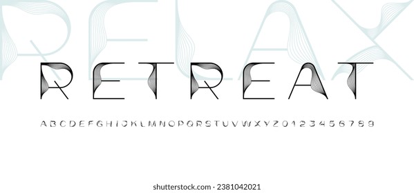 Beautiful elegant alphabet font, classic lettering perfect for wedding invitations or fashion design, striped letters and numbers, vector illustration 10EPS