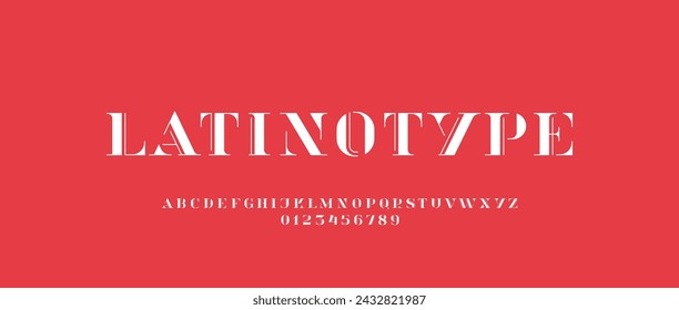 Hermosa fuente decorativa serif alfabeto elegante, letras clásicas perfectas para logotipos, invitaciones de boda, o diseño de moda y revista, letras y números, ilustración vectorial 10EPS