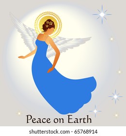 beautiful elegant  angel - peace on earth message - soft feathered wings