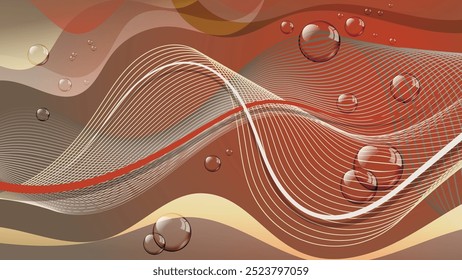 Beautiful elegant art wallpaper in warm tones, with transparent bubbles. Excellent background template for booklets, brochures, business cards, billboards and your other projects. Vector.