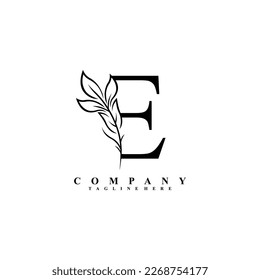 
beautiful elegant black letter E logo design with luxury leaf flower. E typography, E monogram. flourish. suitable for beauty logos, invitations, salons, boutiques, companies, businesses, weddings