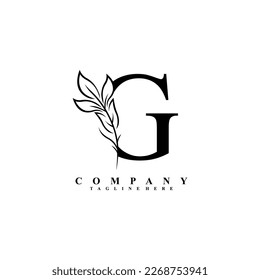 
beautiful elegant black letter G logo design with luxury leaf flower. G typography, G monogram. flourish. suitable for beauty logos, invitations, salons, boutiques, companies, businesses, weddings